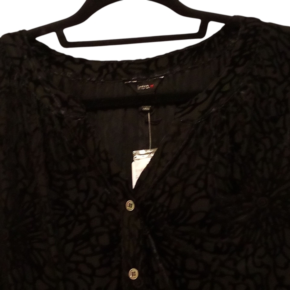 Intro. - NWT Black Velvet Burnout, Button Up, Long Sleeve Elastic Cuffs, Stretch - Picture 12 of 14